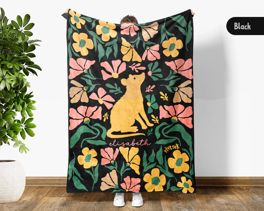 Custom Name Floral Possum Blanket, Personalized Cozy Opossum Throw, Vintage Animal Lover Gift for Teens Adults Kids