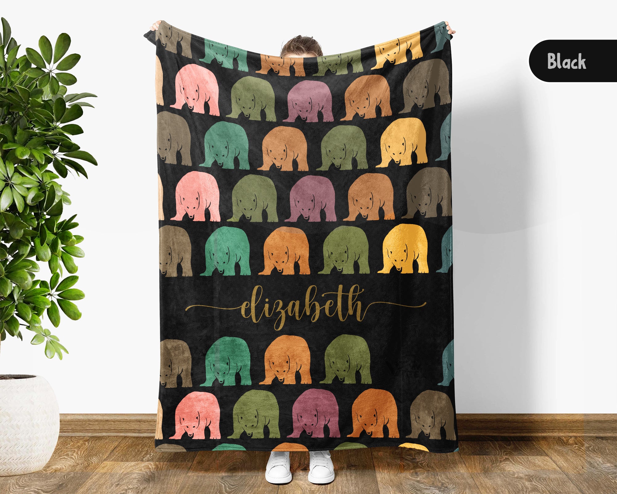 Personalized Polar Bear Blanket with Custom Name Vintage Arctic Animal Throw Cozy Winter Gift Wildlife Lover Home Decor