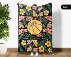Custom Name Basketball Blanket, Cozy Floral Sports Throw for Hoop Fans