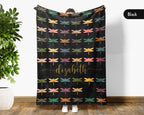 Personalized Dragonfly Throw Custom Name Insect Lover Blanket Retro Winged Bug Design Nature Gift for Her Cozy Home Accent Decor