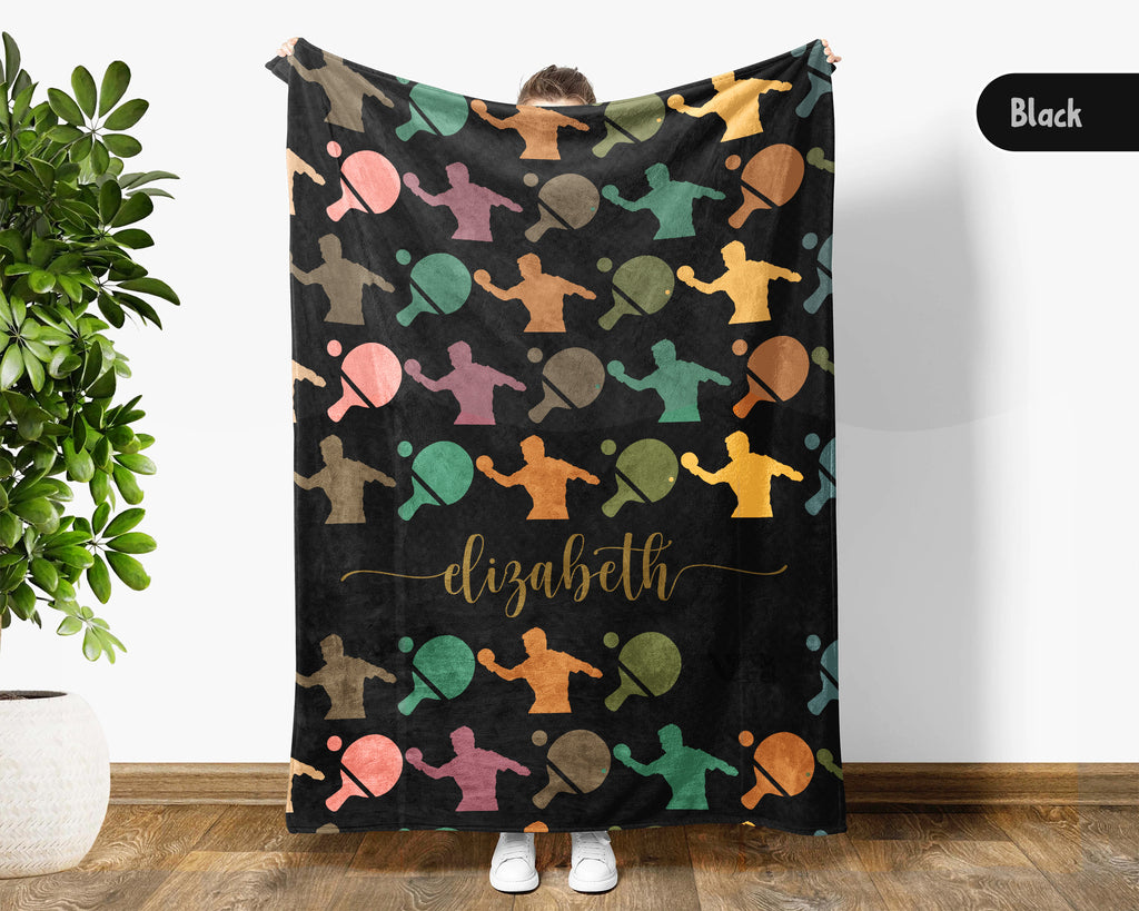 Custom Name Ping Pong Lover Blanket Sporty Throw Cozy Personalized Gift Soft Table Tennis Decor for Home Fans