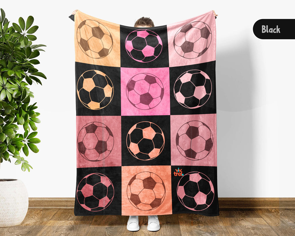 Soccer Lover Blanket Gift, Unique Football Fan Decor, Soccer Pastel Block Throw for Players, Cool Sports Graphic Blanket, Soccer Room Accent