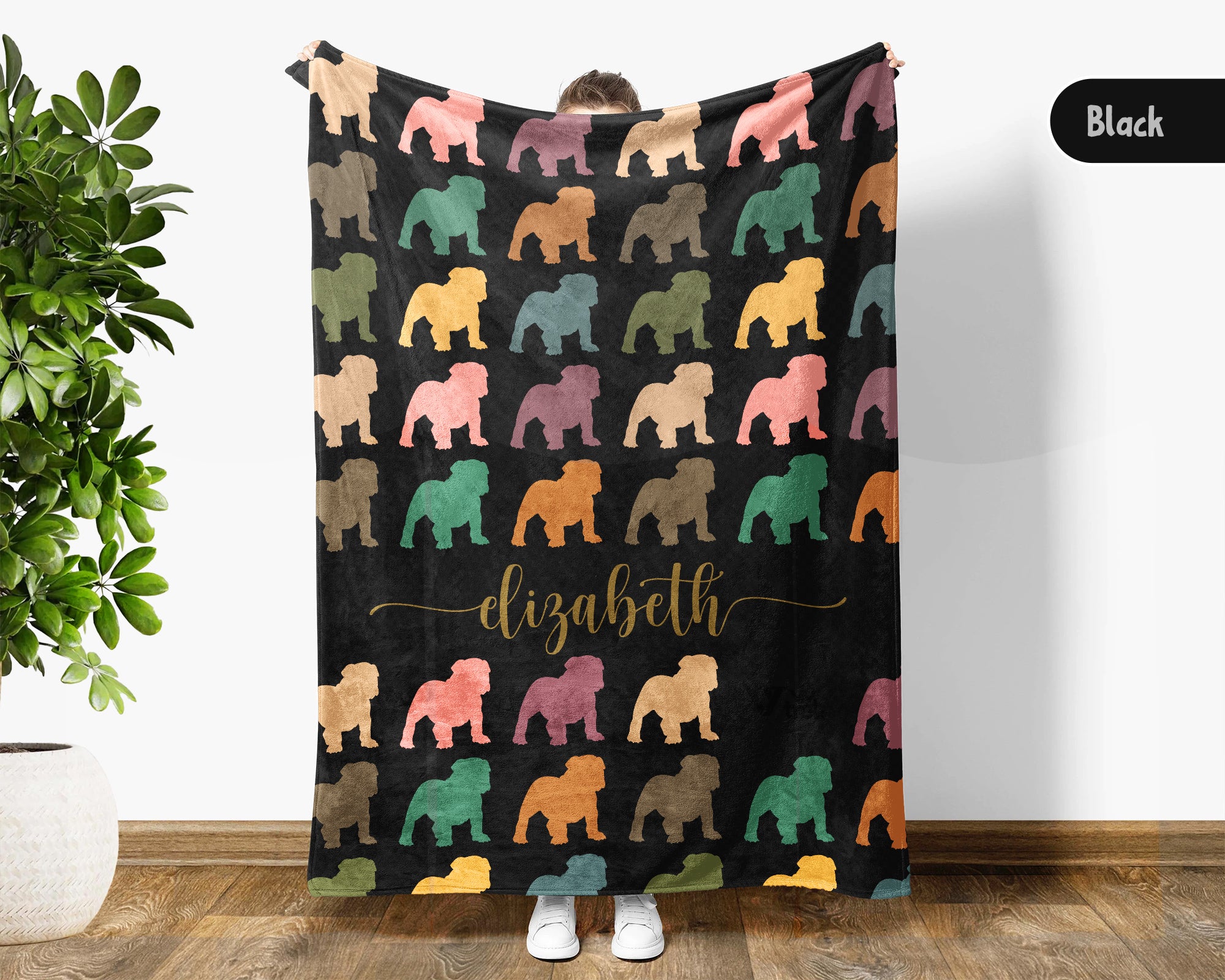 Custom Name Bulldog Blanket – Vintage Style Dog Lover Throw Gift