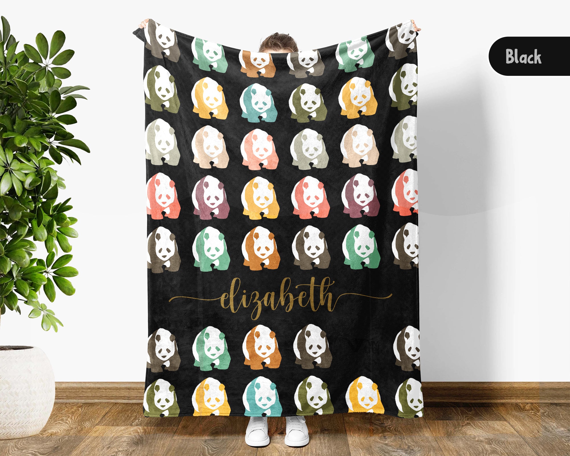 Custom Name Retro Panda Blanket, Personalized Cute Animal Throw for Panda Lover Bedroom Decor and Cozy Gift Ideas