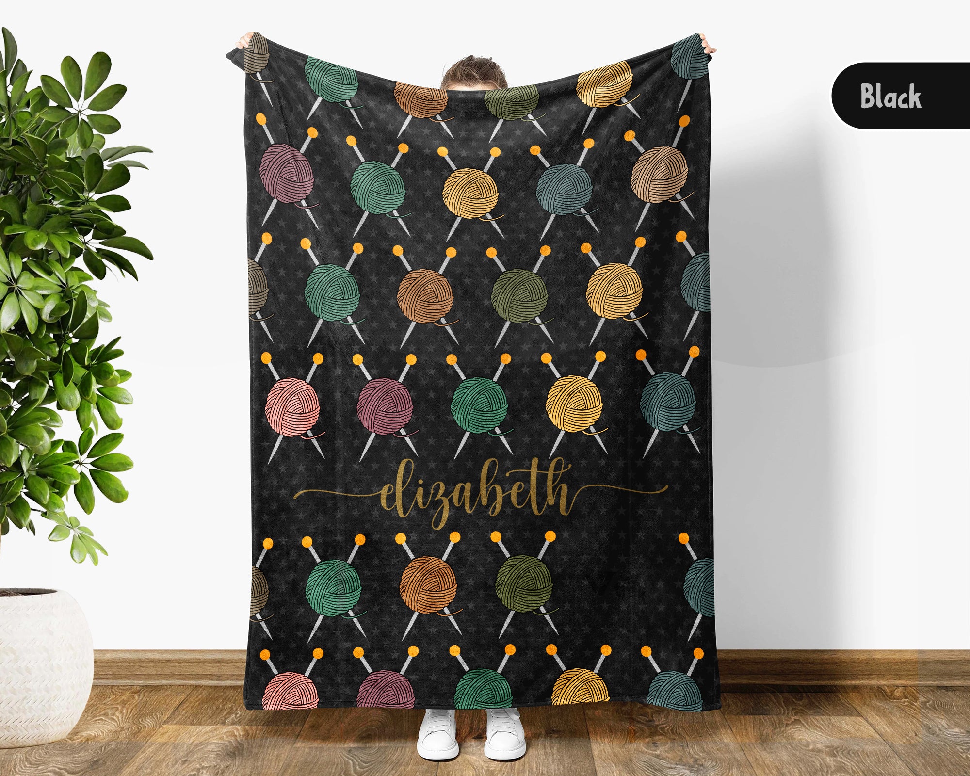Personalized Name Crochet Yarn Blanket, Retro Knitting Inspired Throw for Needlework Lovers, Cozy Craft Gift Decor