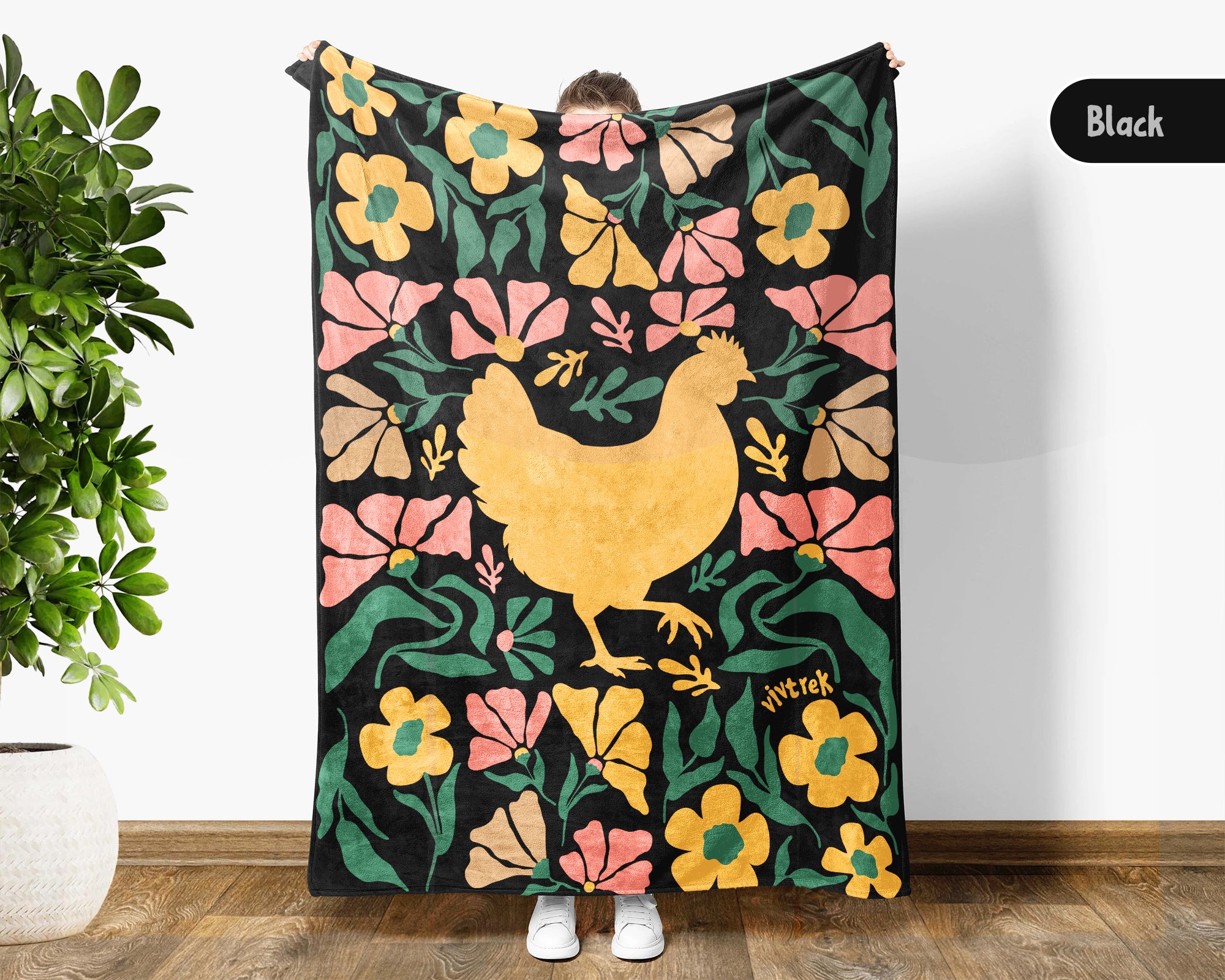 Floral Chicken Blanket – Cozy Wildflower Farm Animal Throw Gift