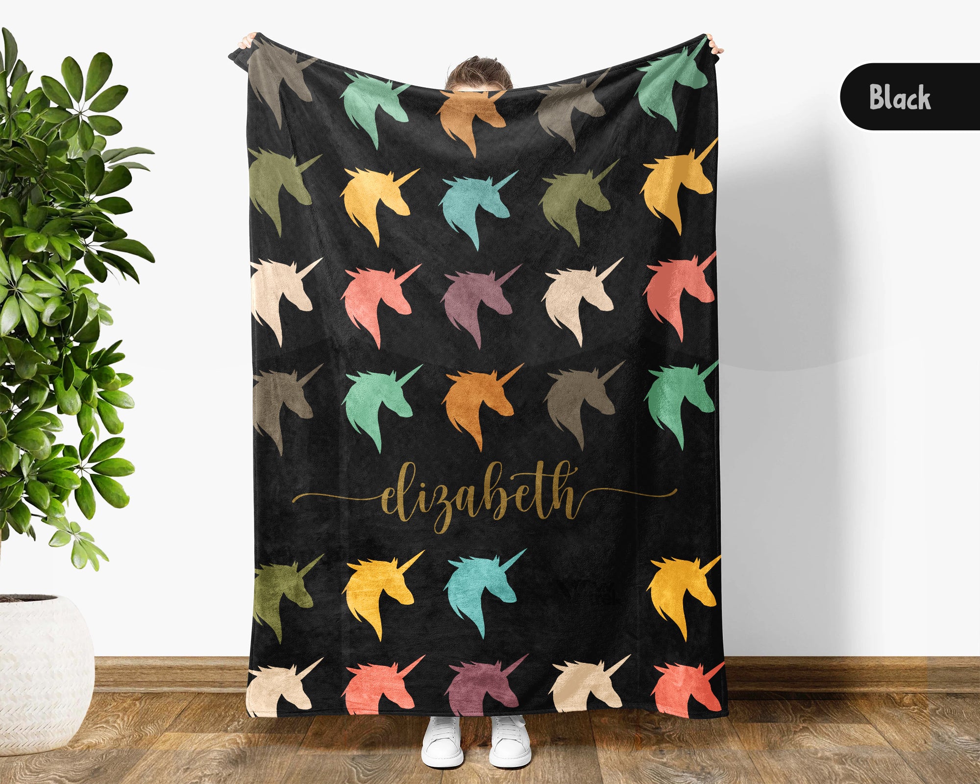 Personalized Unicorn Blanket Kids Custom Name Rainbow Nursery Throw Magical Creature Pastel Forest Cozy Fleece Decor Gift