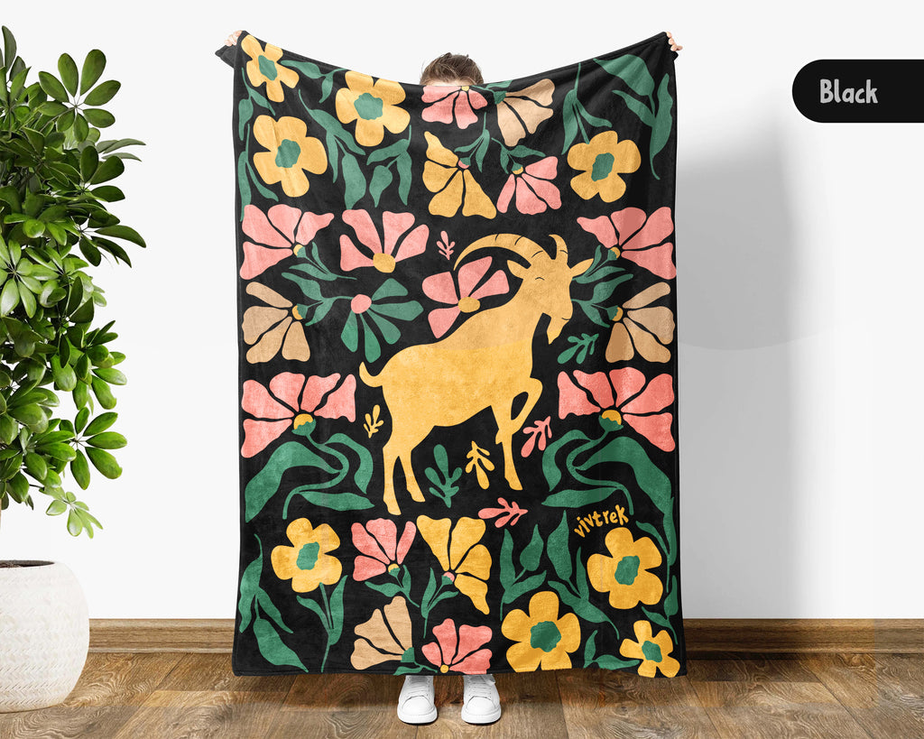 Floral Goat Blanket – Cozy Retro Farm Animal Throw for Home