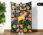 Floral Goat Blanket – Cozy Retro Farm Animal Throw for Home
