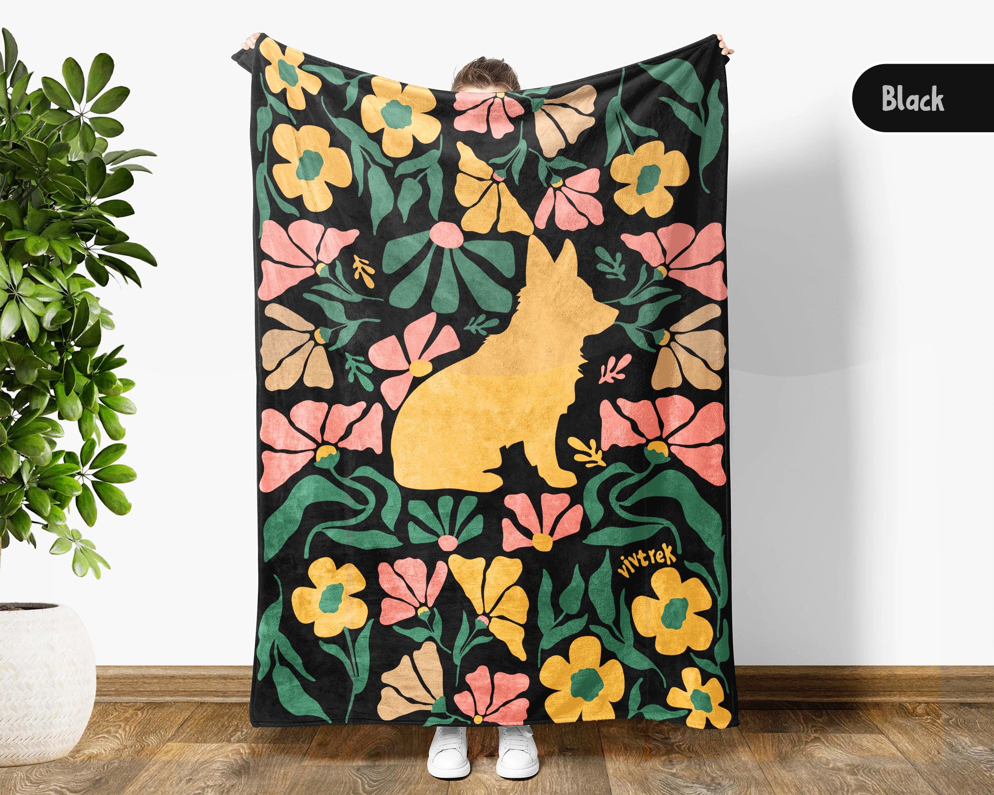 Floral Corgi Blanket – Cozy Cute Dog Lover Throw Gift
