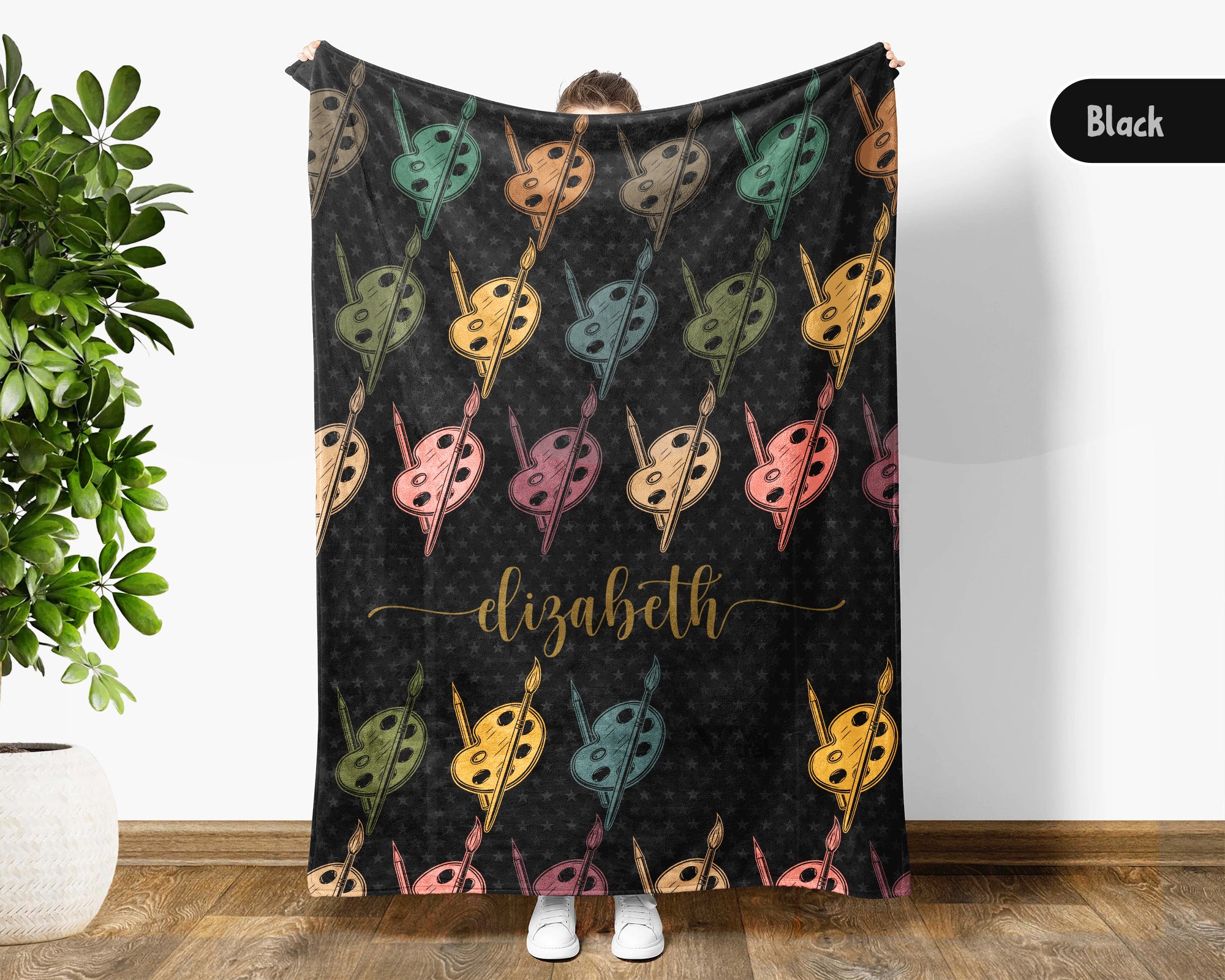 Custom Name Artist Blanket, Retro Acrylic Brush Throw for Painters and Creative Hobby Lovers, Cozy Art Room Decor