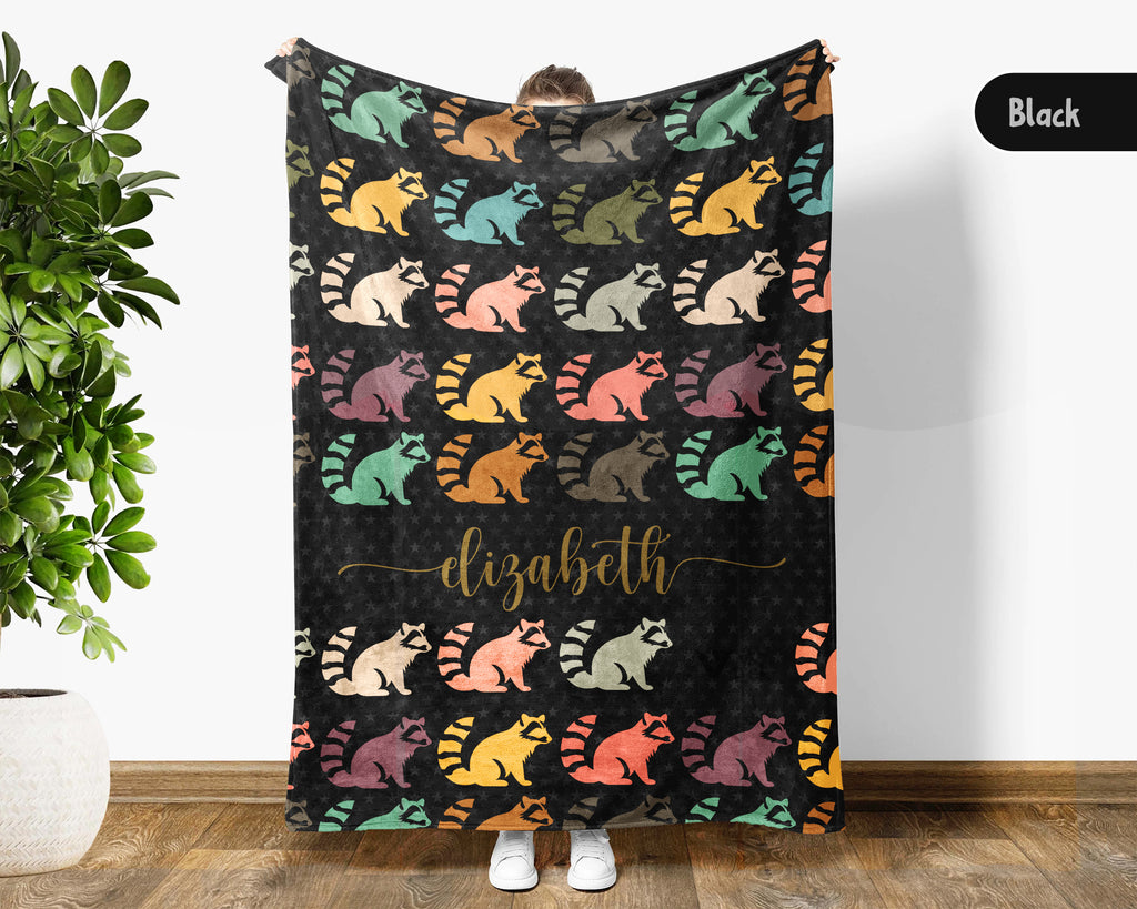 Custom Name Raccoon Lover Blanket Funny Animal Throw Cozy Personalized Gift Soft Wildlife Decor for Home