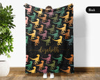 Personalized Velociraptor Dinosaur Blanket Custom Name Retro Dino Throw Cozy Jurassic Gift Paleontology Decor Blanket for Kids and Adults