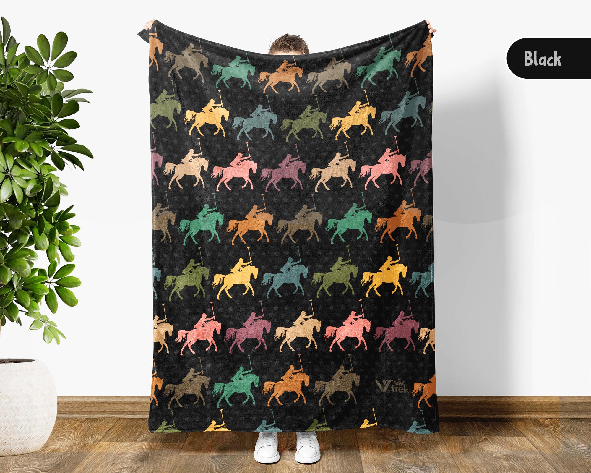 Vintage Polo Player Throw Blanket – Cozy Equestrian Gift for Horse Lovers