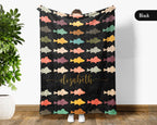 Custom Retro Fishing Blanket, Personalized Fish Lover Throw for Angler Dad Lake Cabin Outdoor Decor and Gifts