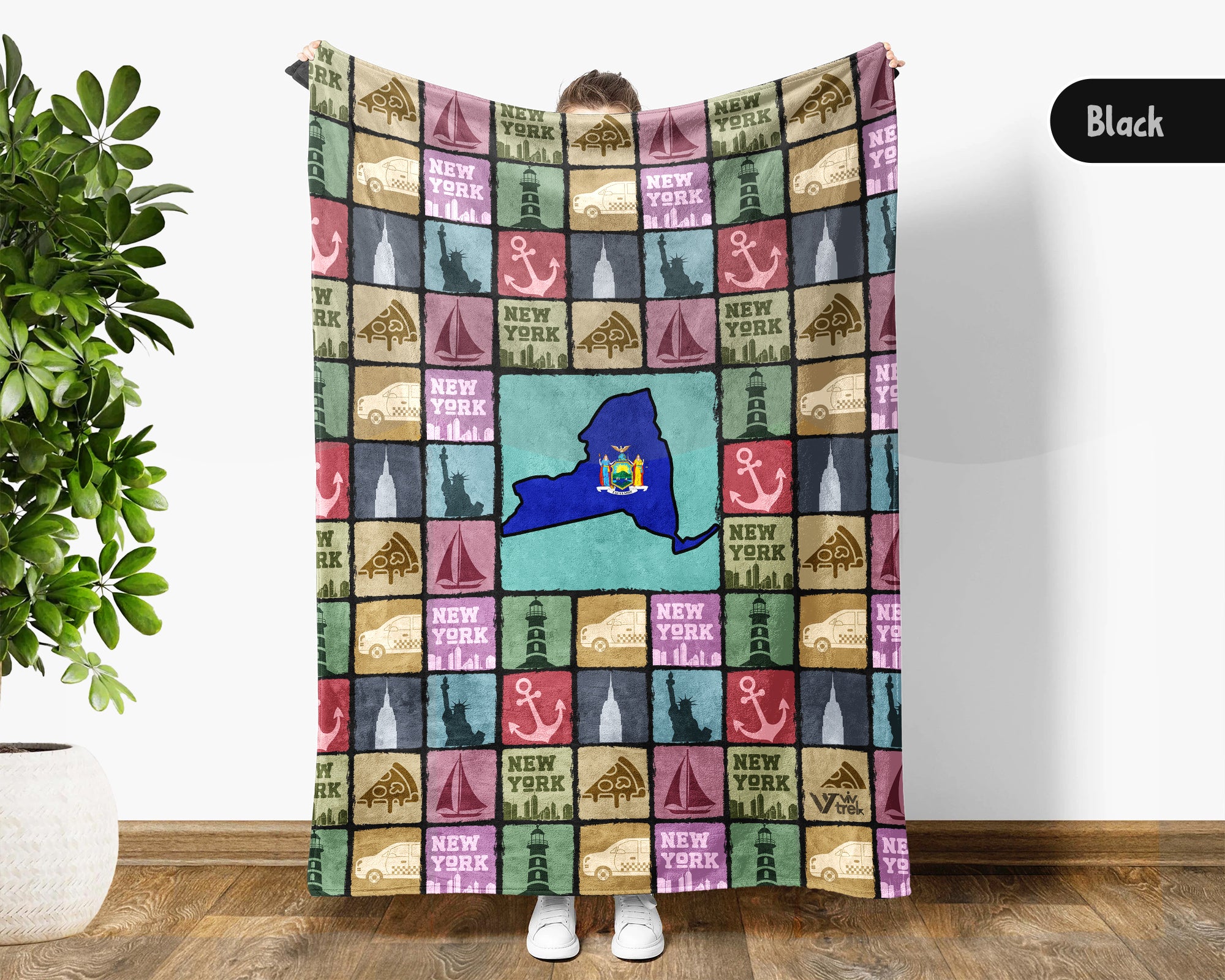 Retro New York Blanket, 4th of July Cozy Patriotic Throw, Vintage NY Lover Fleece, Empire State Inspired American Home Gift