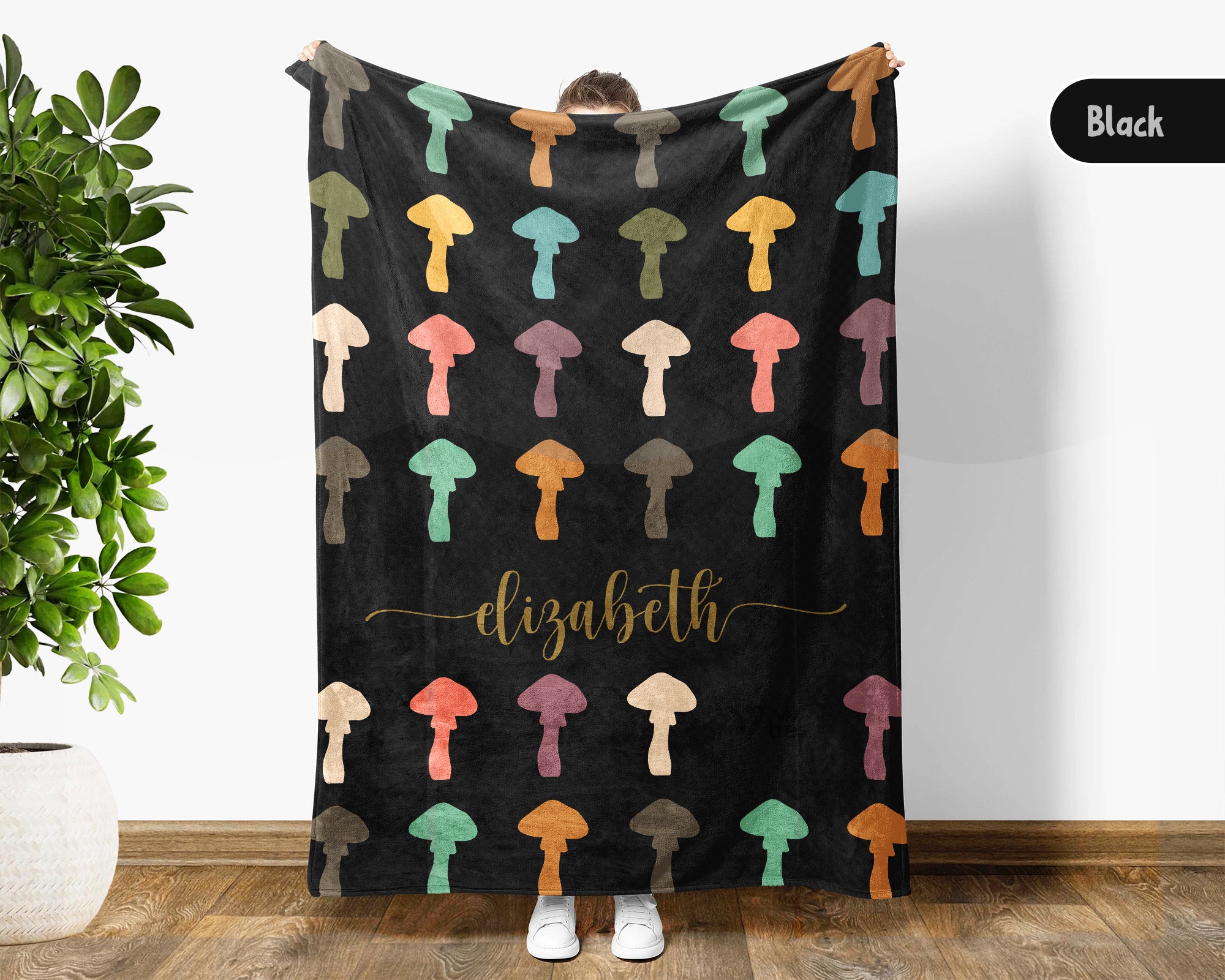Personalized Name Mushroom Lover Blanket Custom Fungi Throw Retro Cottagecore Nature Cozy Botanical Forest Decor Soft Fleece Gift Home Accent