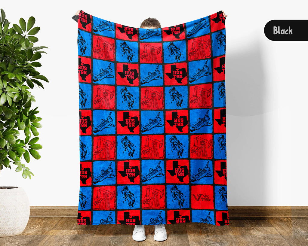 Retro Houston City Map Blanket Throw, Cozy Skyline Decor, Texas Pride Gift, Urban Sofa Throw Blanket for Home