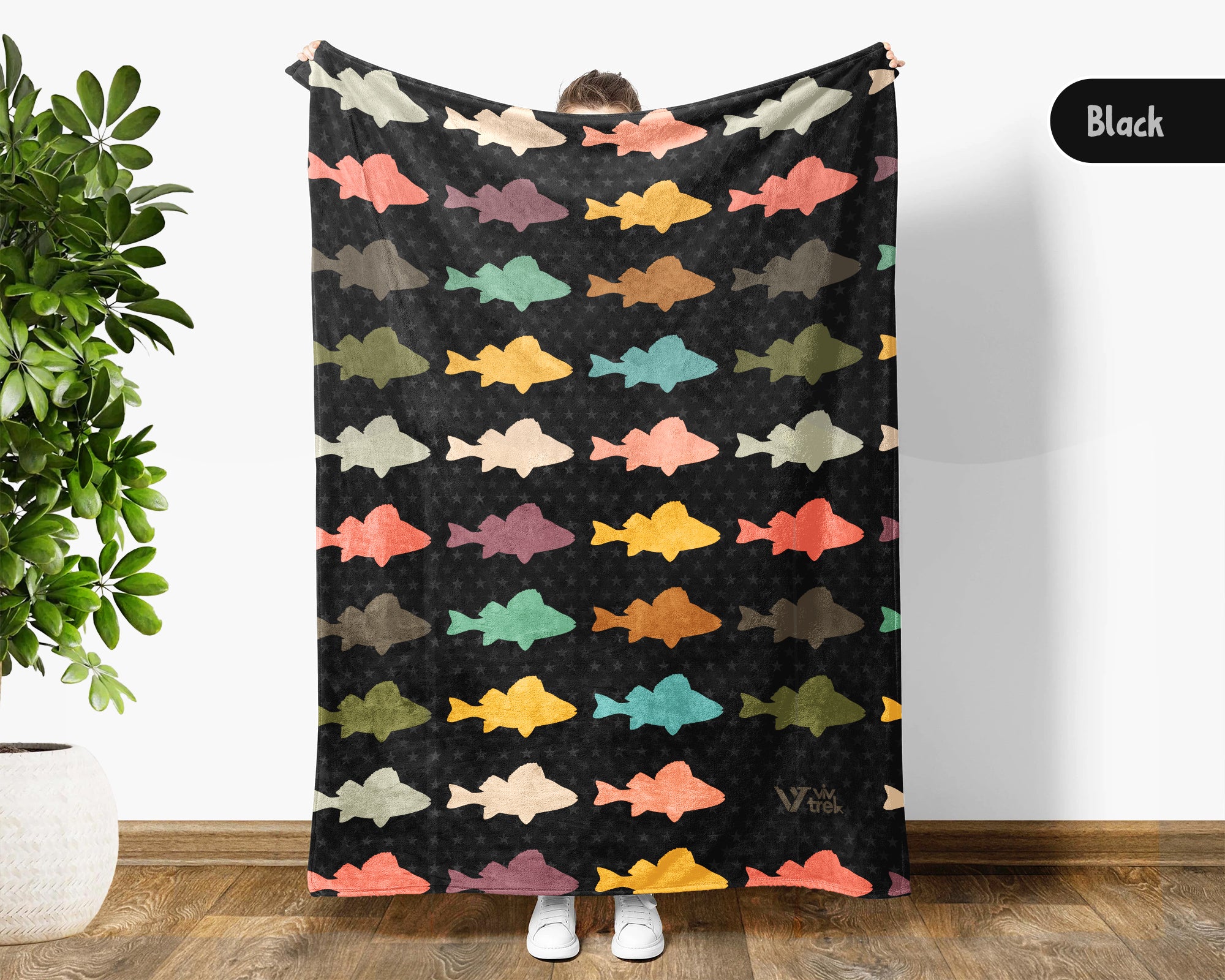Retro Fishing Lover Blanket for Anglers, Cozy Fish Throw Gift for Fisherman Dad and Rustic Outdoor Cabin Style