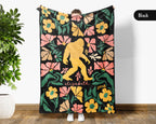 Custom Name Floral Bigfoot Blanket, Cozy Sasquatch Throw Gift for Fans