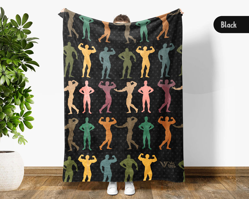 Retro Bodybuilding Blanket, Gym Lover Fitness Throw Gift