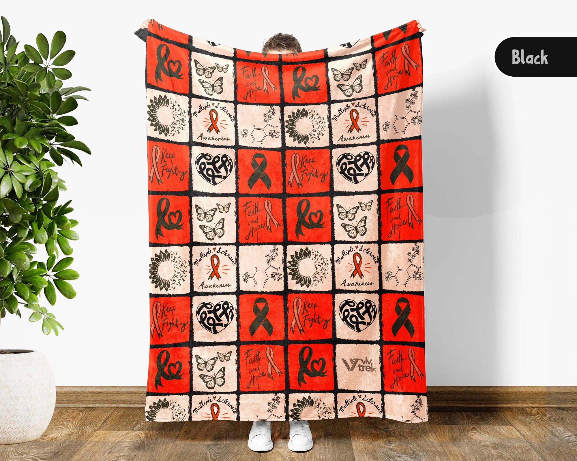 Multiple Sclerosis Blanket, Orange Ribbon Support Throw, March MS Awareness Gift, Cozy Comfort Battle Blanket for Advocacy and Care