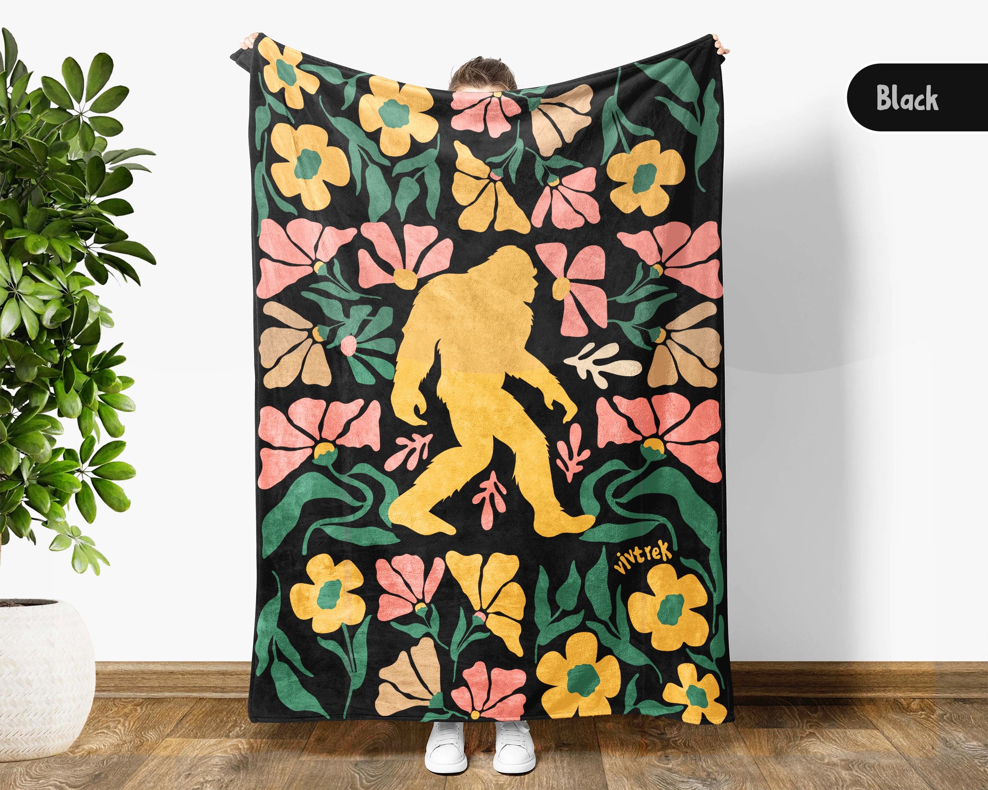 Floral Bigfoot Blanket – Cozy Sasquatch Forest Throw Gift