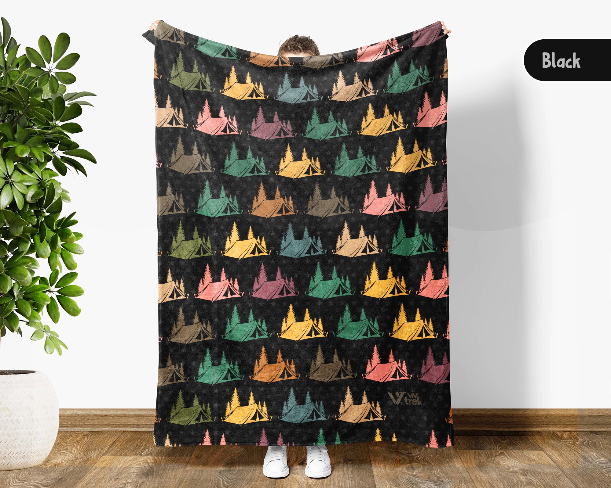 Retro Camping Throw Cozy Adventure Blanket Soft Nature Travel Decor Unique Campfire Gift for Outdoor Lovers