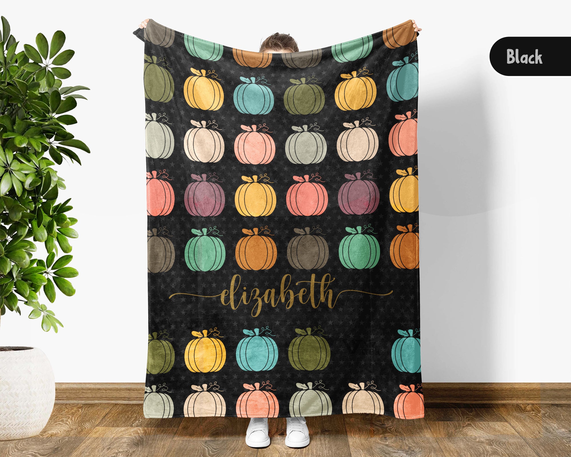 Custom Name Retro Pumpkin Blanket, Personalized Autumn Throw for Rustic Farmhouse Decor and Cozy Harvest Gifts