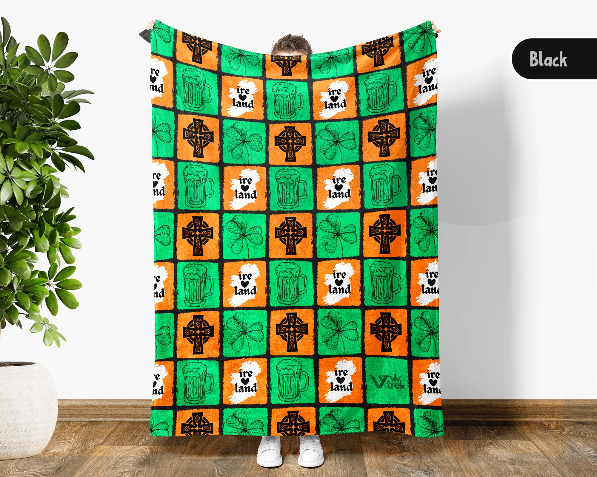 Ireland Heritage Blanket Throw with Celtic Knot Design, Cozy Shamrock Decor, St Patricks Day Irish Gift Blanket