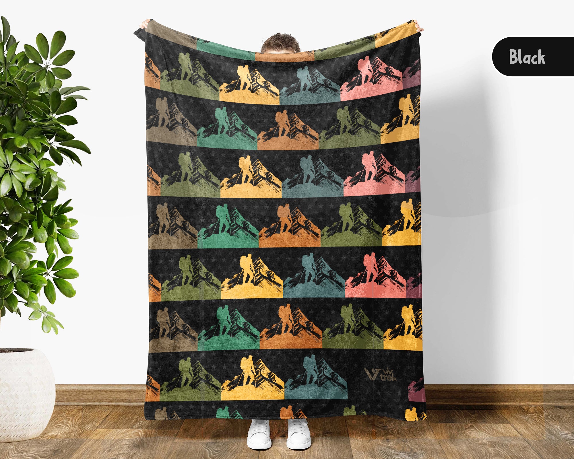 Vintage Hiking Blanket for Outdoor Lovers, Retro Nature Throw, Cozy Mountain Adventure Gift for Campers and Explorers