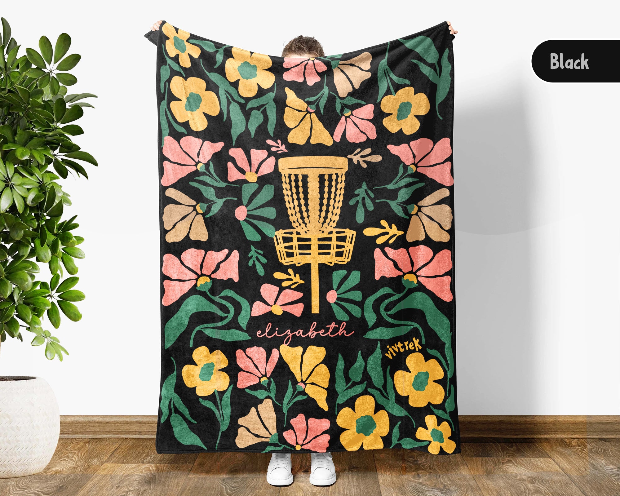 Custom Name Floral Disc Golf Blanket, Cozy Sports Lover Throw