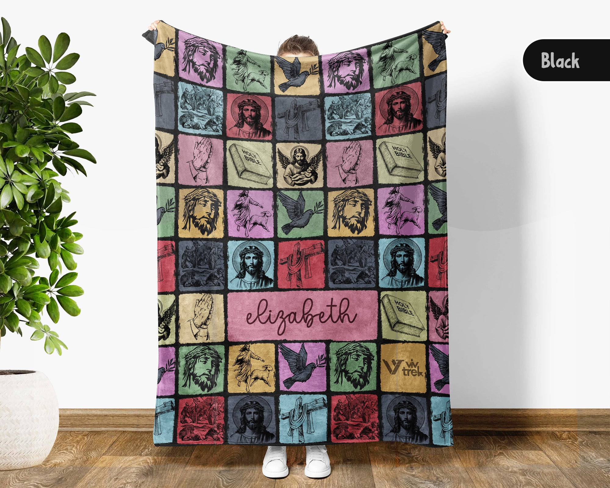 Custom Retro Christian Jesus Blanket Personalized Name, Cozy Faith Throw Gift for Believers, Religious Home Decor