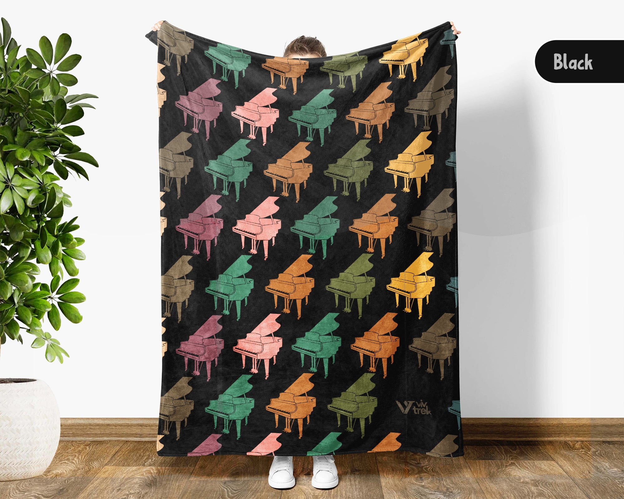 Retro Grand Piano Blanket Cozy Musician Throw Vintage Style Music Note Blanket Piano Lover Gift Home Decor Idea for Couch Bedroom