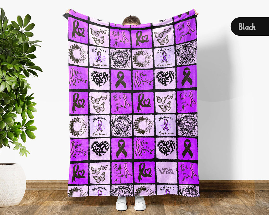 Alzheimer’s Awareness Battle Blanket for June, Cozy Distressed Throw for Patients, Caregivers & Family, Meaningful Support Gift