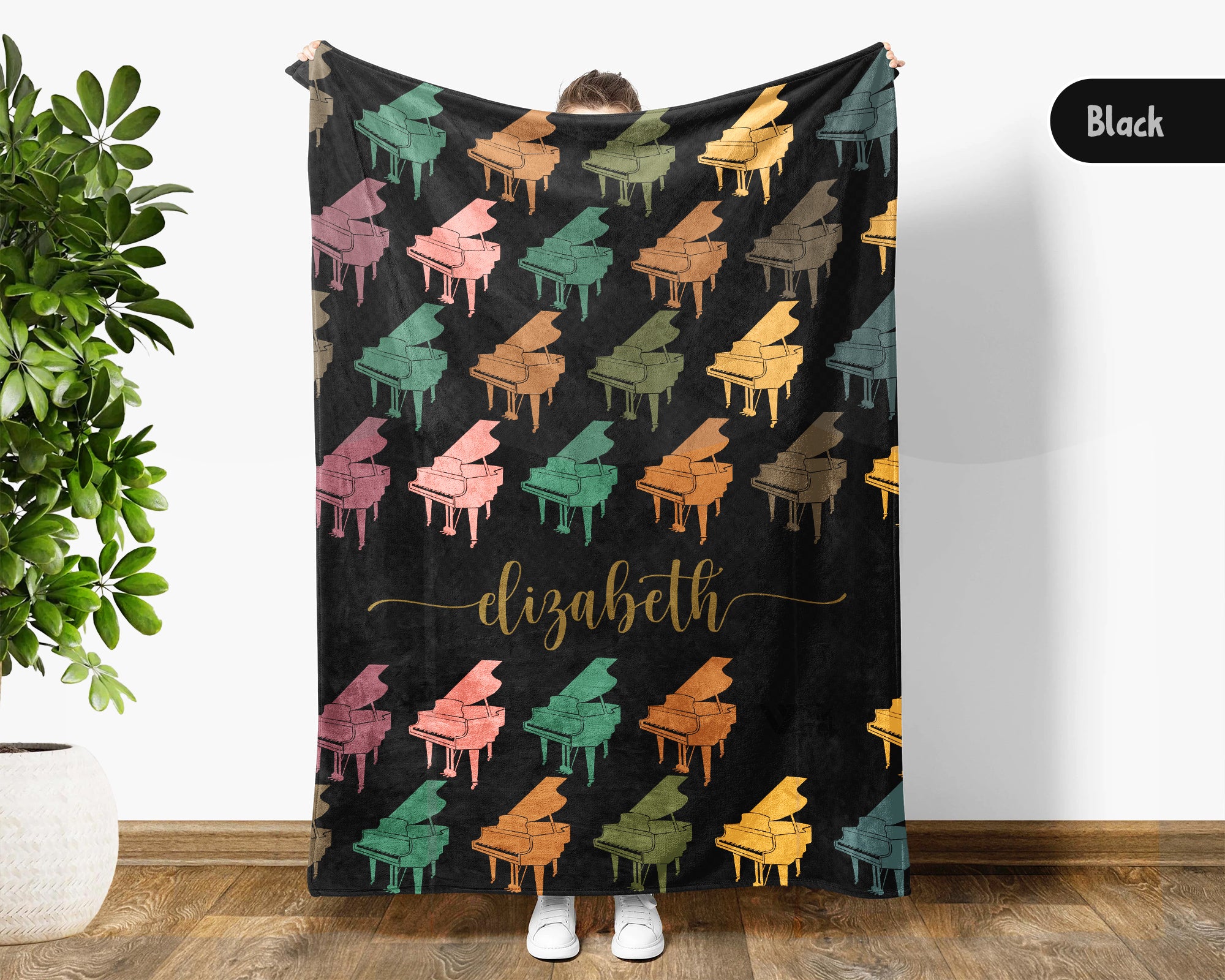 Personalized Piano Blanket Custom Name Vintage Grand Music Lover Retro Pianist Gift Cozy Classical Music Home Decor Throw