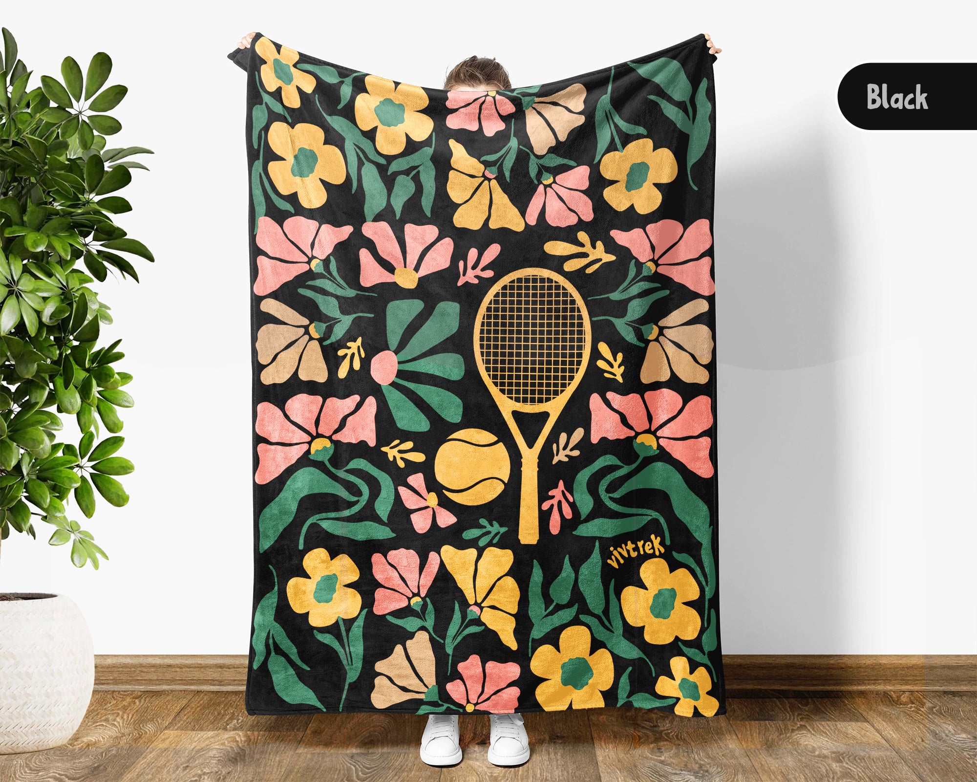 Floral Tennis Blanket – Cozy Vintage Player Throw Gift