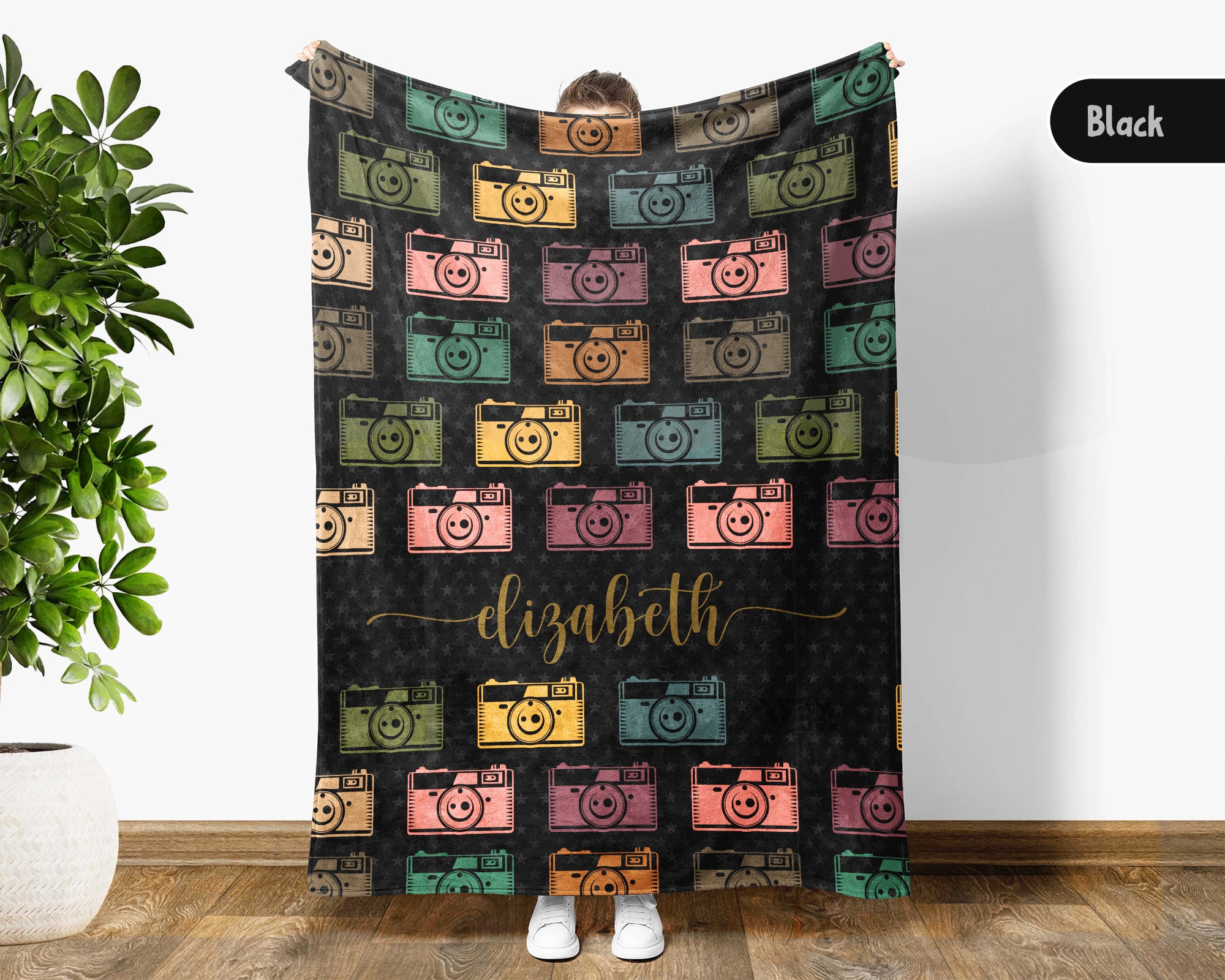 Custom Name Camera Lover Blanket Vintage Photo Throw Cozy Personalized Gift Soft Creative Decor for Photographer Home