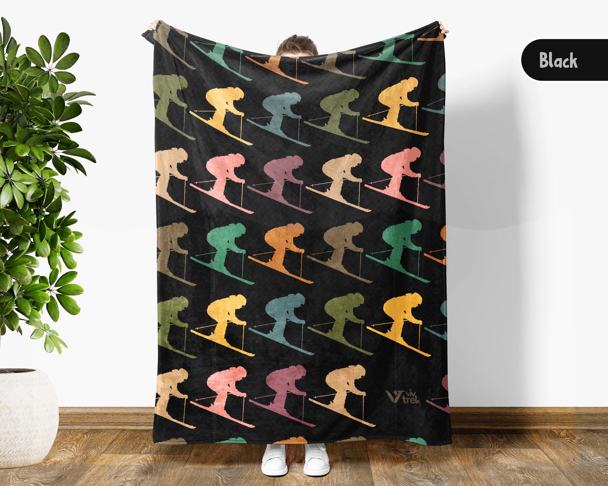 Retro Sking Lover Blanket Cozy Winter Sports Throw Warm Alpine Decor Unique Skier Gift for Snow Adventure Fans