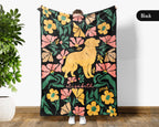 Floral Personalized Golden Retriever Blanket with Custom Name, Cozy Wildflower Throw for Kids Teens Adults, Dog Lover Birthday Gift