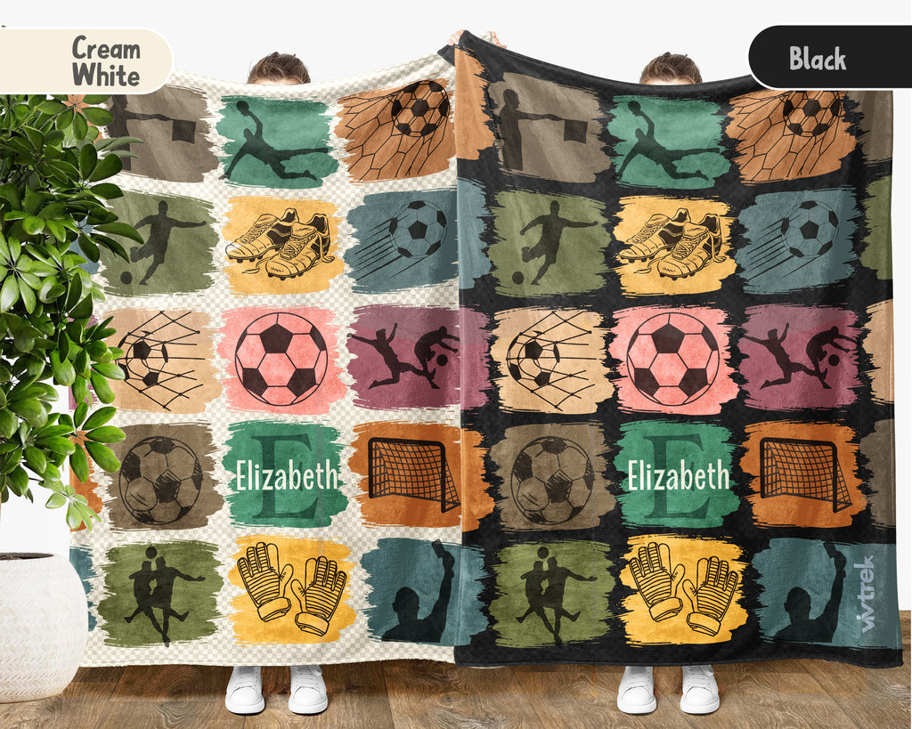 Custom Soccer Blanket, Retro Personalized Name Soccer Throw for Boys and Girls, Unique Soccer Lover Gift, Cozy Sports Blanket