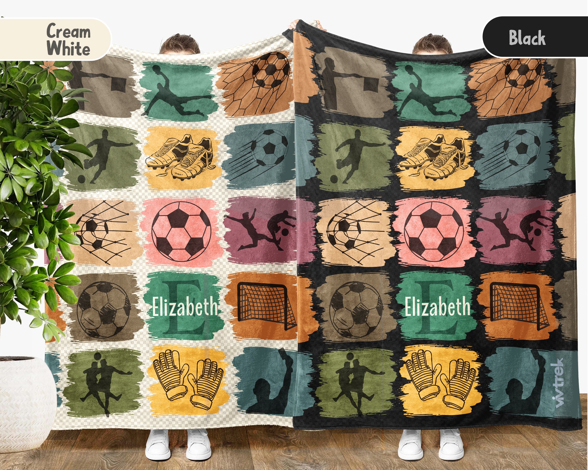 Custom Soccer Blanket, Retro Personalized Name Soccer Throw for Boys and Girls, Unique Soccer Lover Gift, Cozy Sports Blanket