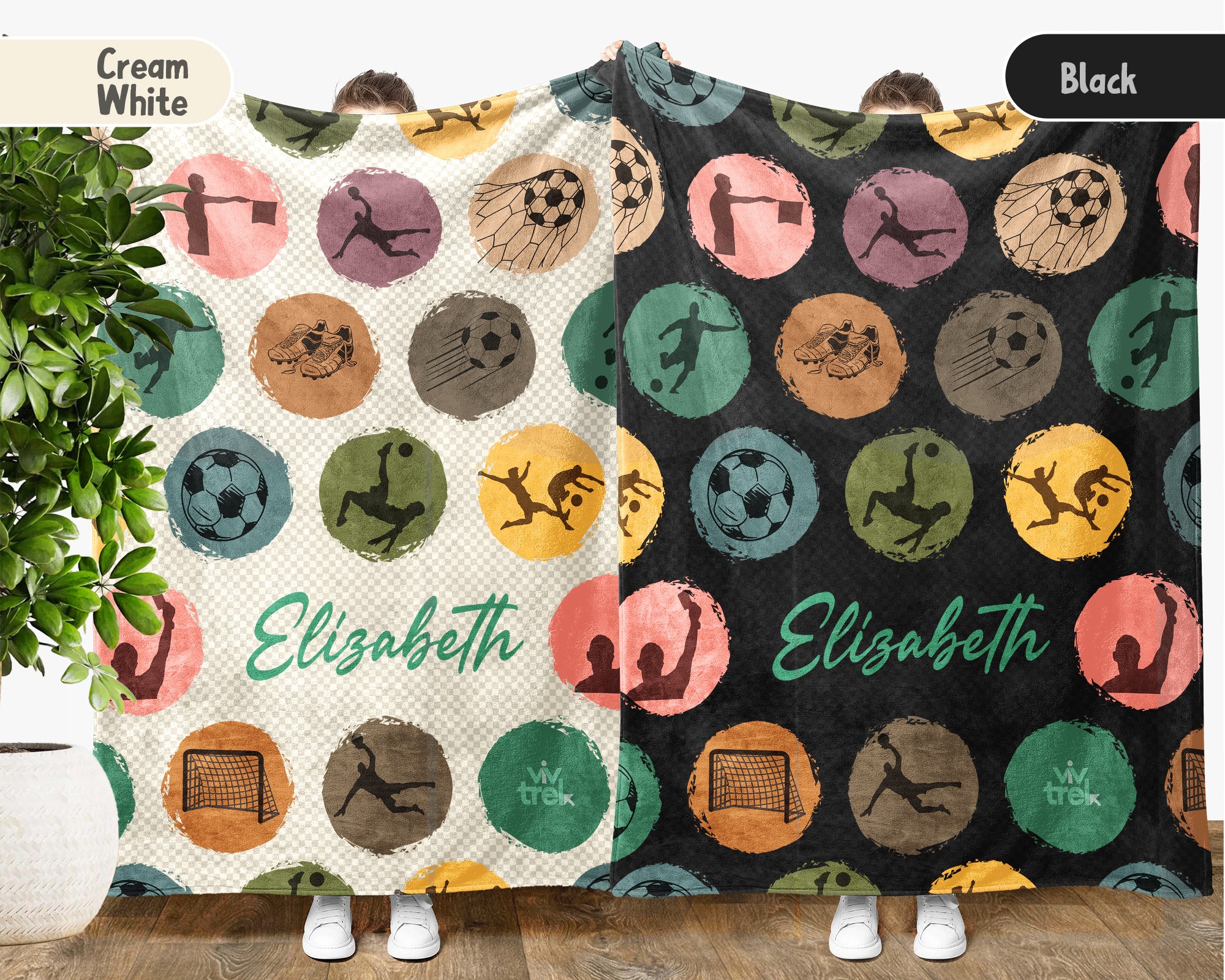 Retro Custom Soccer Blanket, Personalized Name Soccer Throw for Boys and Girls, Unique Soccer Lover Gift, Cozy Sports Blanket