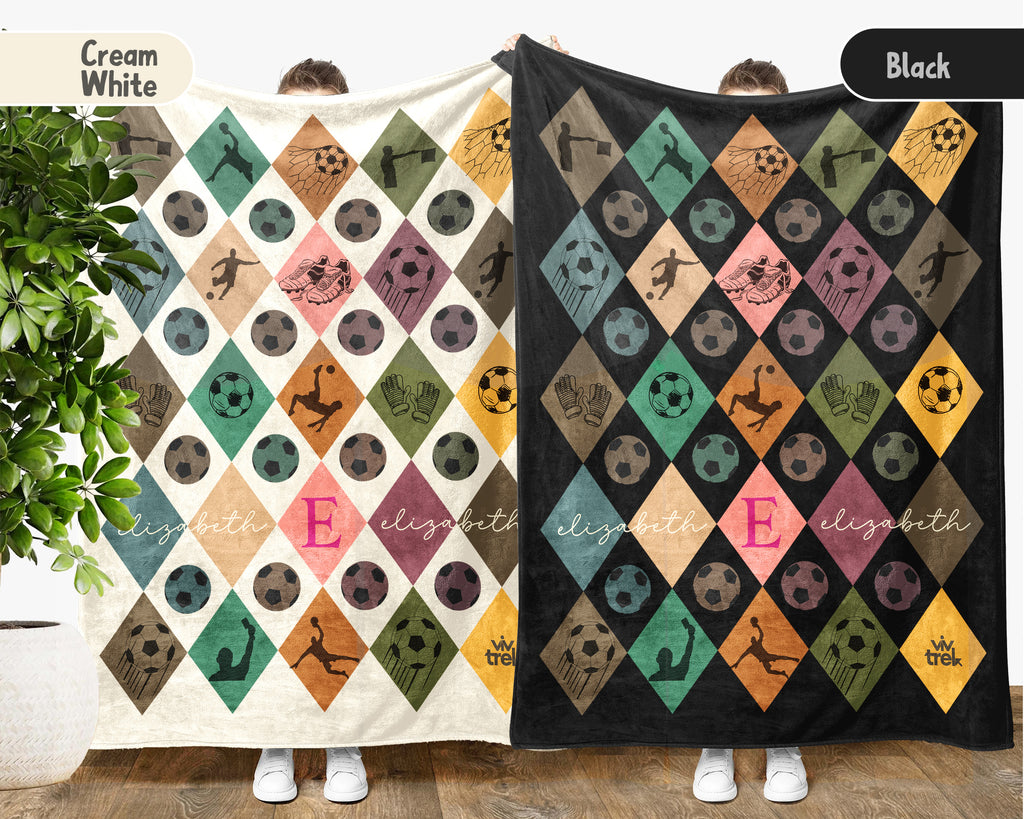 Custom Soccer Blanket, Retro Personalized Name Soccer Throw for Boys and Girls, Unique Soccer Lover Gift, Cozy Sports Blanket