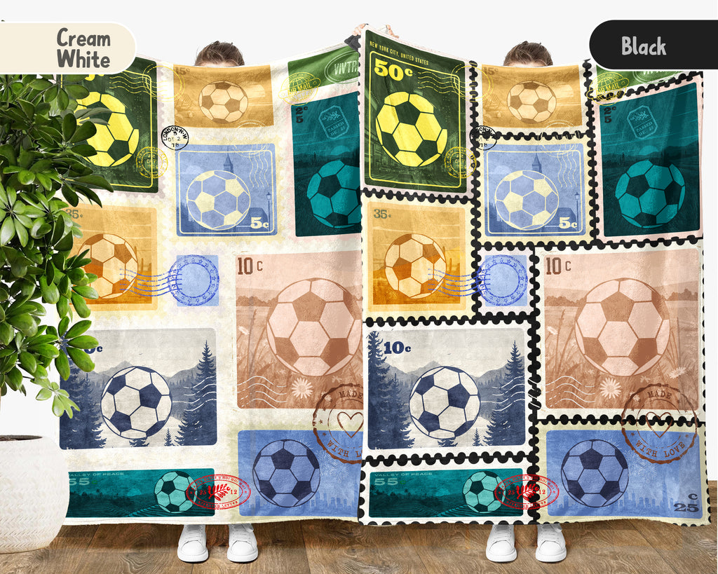 Soccer Lover Blanket Gift, Soccer Stamp Throw for Players, Cozy Unique Football Fan Decor, Cool Sports Graphic Blanket, Soccer Room Accent