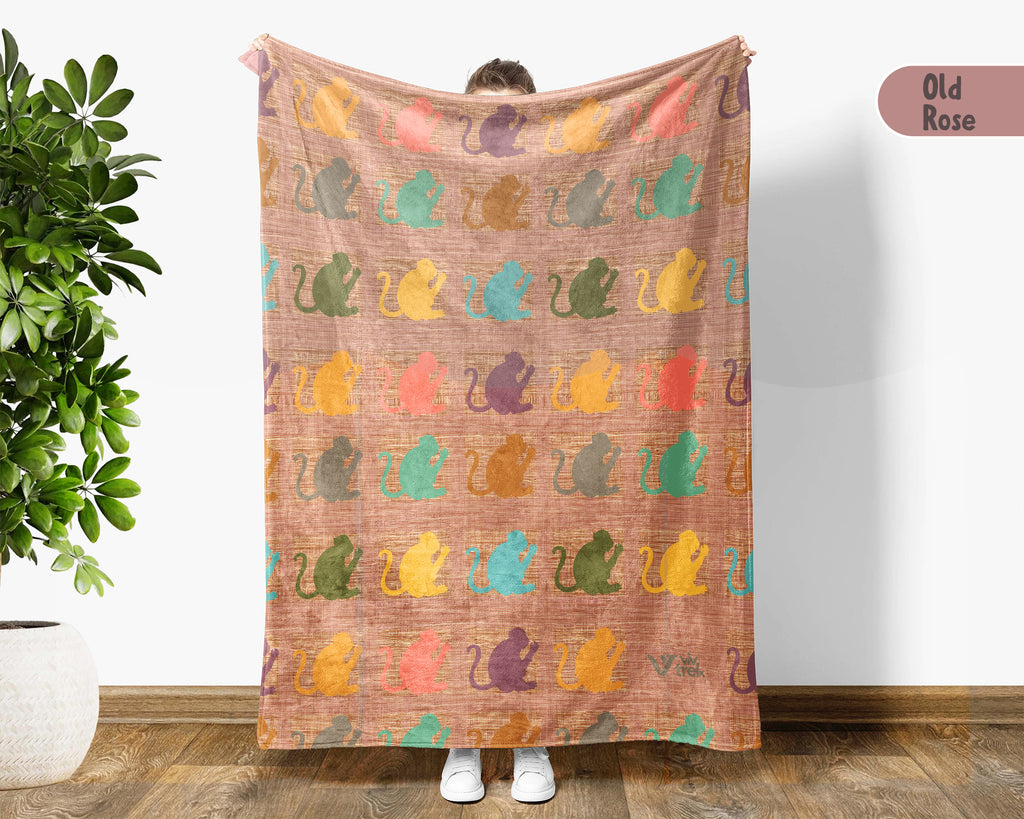 Retro Monkey Lover Blanket Cozy Jungle Wildlife Throw Gift