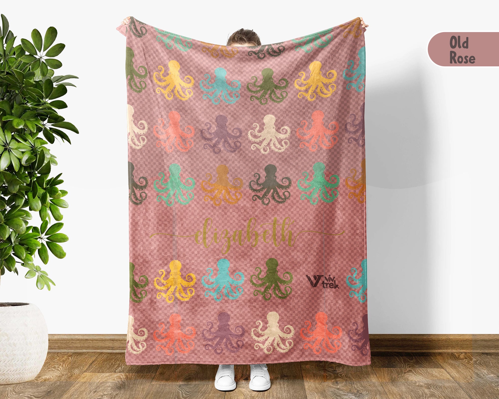 Personalized Octopus Lover Blanket Custom Name Retro Ocean Animal Throw Cozy Marine Life Fleece Gift Nautical Home Decor Accent