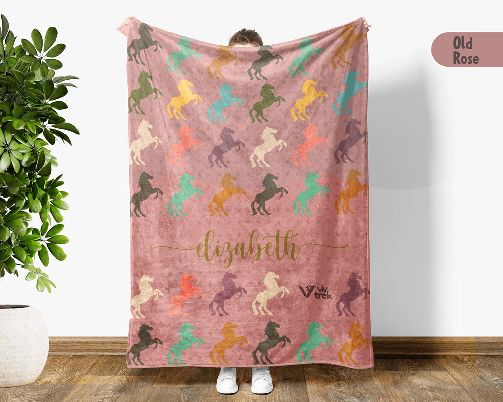 Custom Name Horse Throw Blanket – Personalized Gift for Horse Lovers