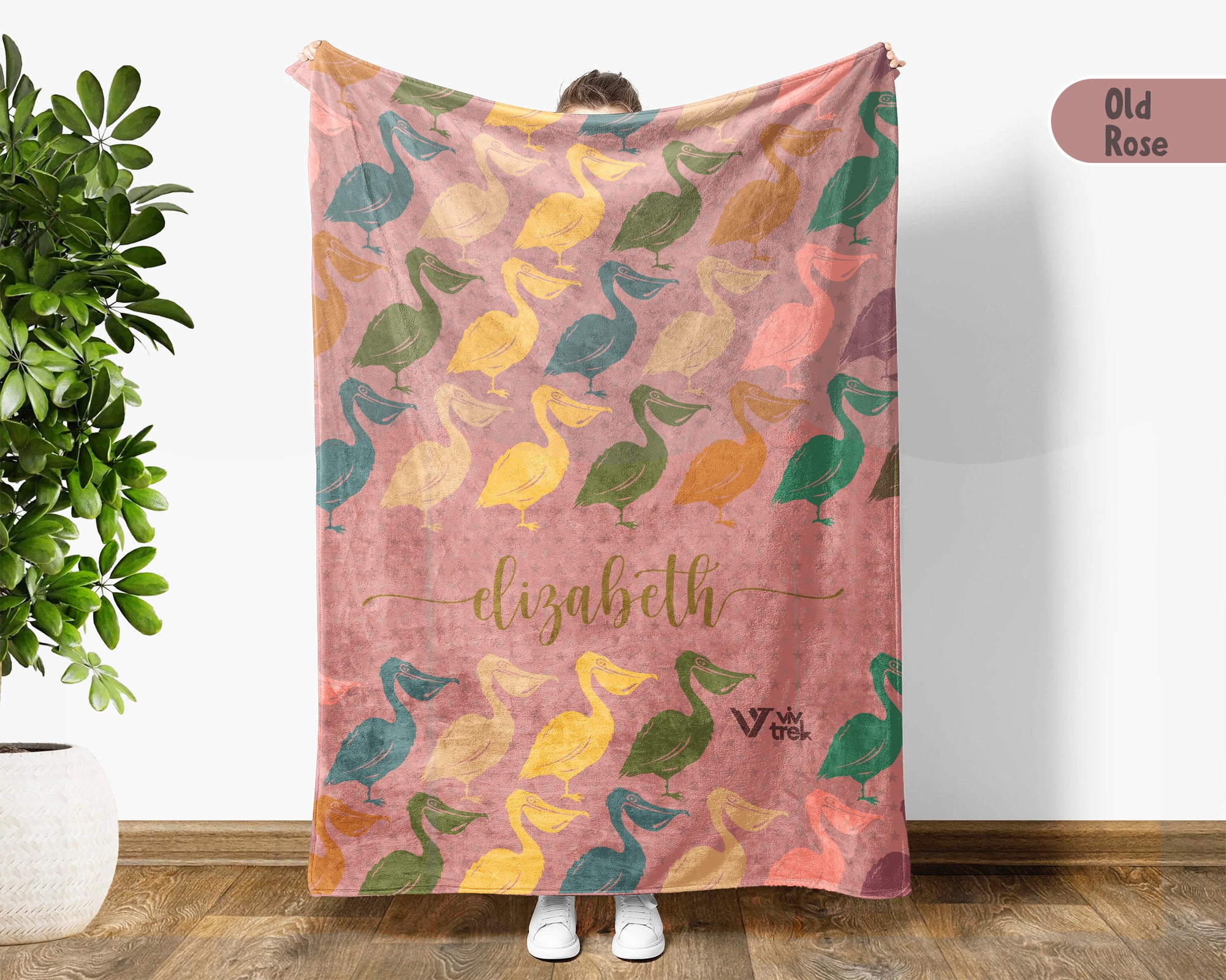 Custom Name Pelican Blanket, Cozy Retro Coastal Throw for Bird and Nature Lovers