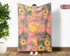 Floral Drummer Blanket with Custom Name, Cozy Wildflower Drum Kit Throw for Kids Teens Adults, Music Lover Gift